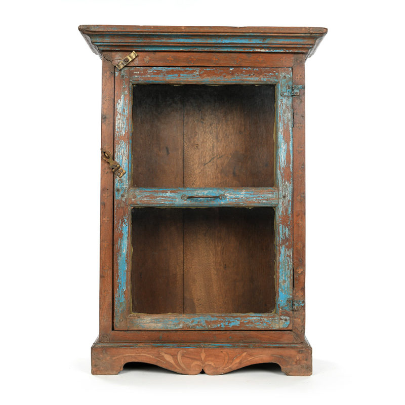 Petite vitrine en bois à la patine bleue | Mes Découvertes - Julien Cohen
