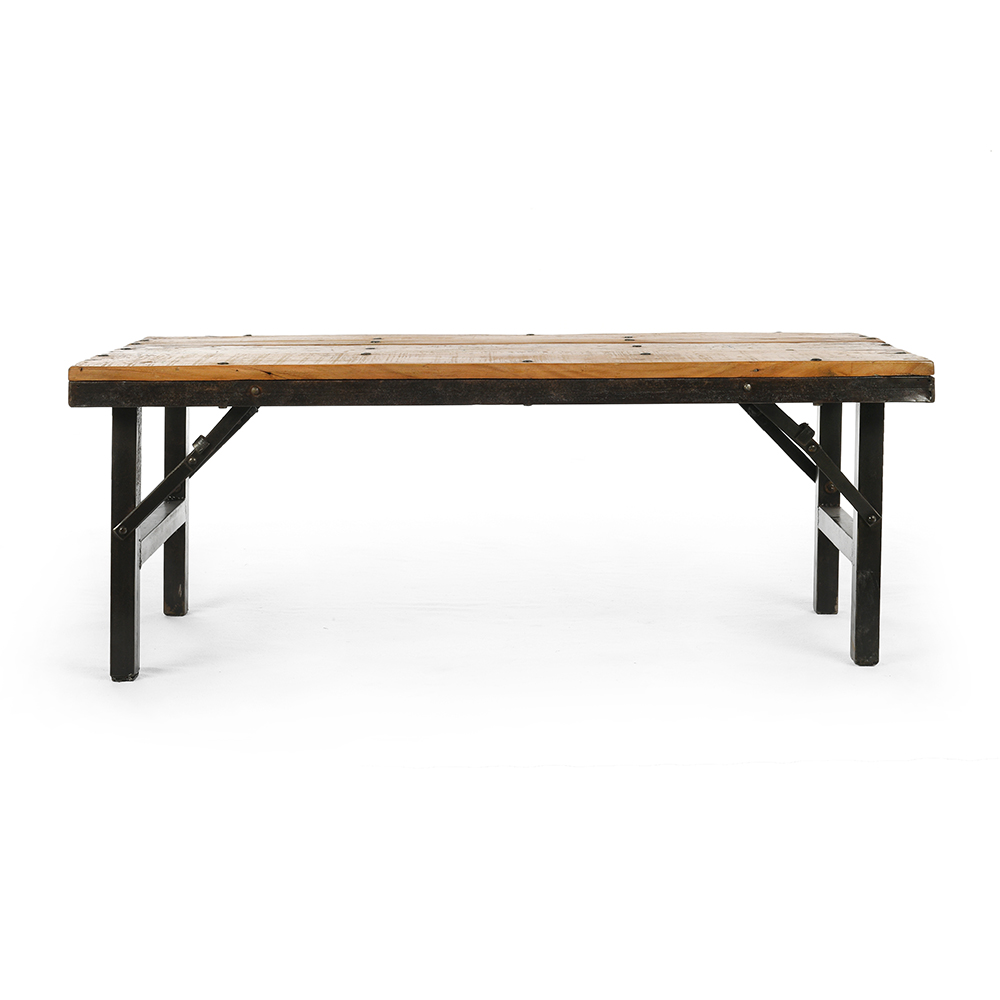 Table basse pliante à plateau en bois et pieds en fer
