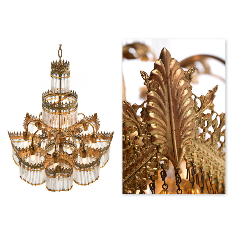 Lustre en bronze doré à pampilles avec appliques assorties | Mes ...