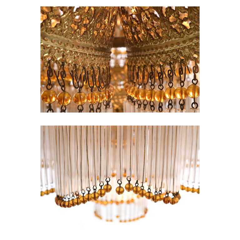 Lustre en bronze doré à pampilles avec appliques assorties | Mes ...